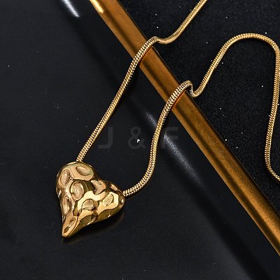 304 Stainless Steel Textured Heart Pendant Snake Chain Necklaces NJEW-U026-11G-1