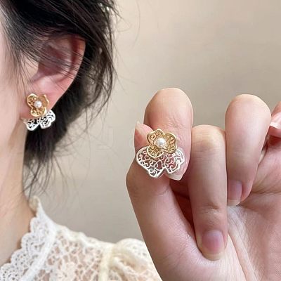 Alloy & Imitation Pearl Stud Earrings WG51E44-01-1
