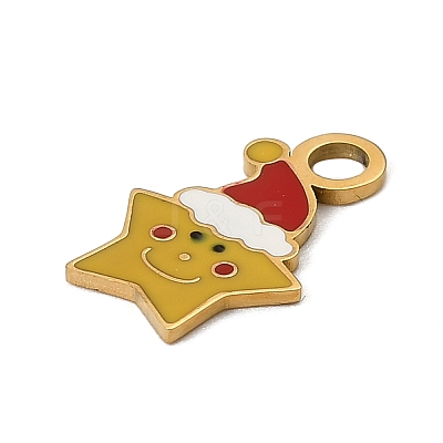 Christmas 304 Stainless Steel Enamel Charms STAS-I356-02G-03-1