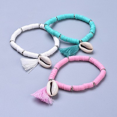 Handmade Polymer Clay Heishi Beads Stretch Bracelets BJEW-JB04251-M-1