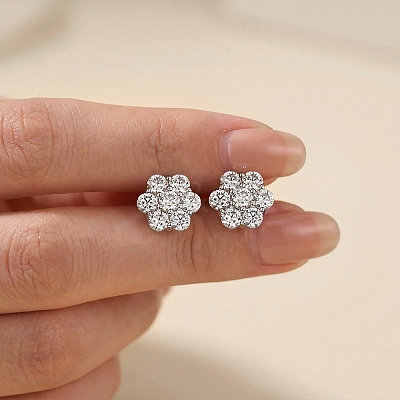 925 Sterling Silver Pave Moissanite Stud Earrings for Women SX7074-1-1