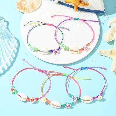 Natural Mixed Cowrie Shell Beads Braided Bead Bracelets BJEW-JB11786-1