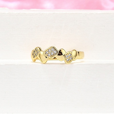 Brass Micro Pave Clear Cubic Zirconia Cuff Rings for Women RJEW-H247-28G-1