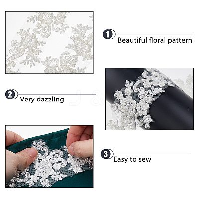 2Yards Polyester Flower Embroidery Lace Trim with Glass Beads OCOR-DC0001-27A-1