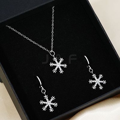 Elegant Brass Micro Pave Clear Cubic Zirconia Snowflake Hoop Earrings & Pendant Necklaces for Women ET8021-2-1
