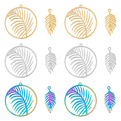 12Pcs 6 Styles 201 Stainless Steel Pendants STAS-DC0013-81-1