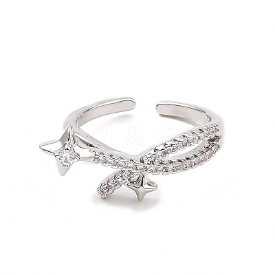 Clear Cubic Zirconia Asterism Open Cuff Ring RJEW-B028-10P-1