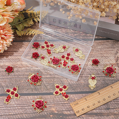 24Pcs 4 Styles Alloy Rhinestone Pendants FIND-SC0005-71-1