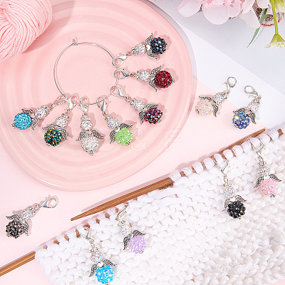 Angel Resin Rhinestone Pendant Locking Stitch Markers HJEW-SC00088-1