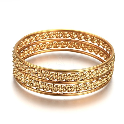 304 Stainless Steel Buddhist Bangle Sets BJEW-F363-06G-A-1