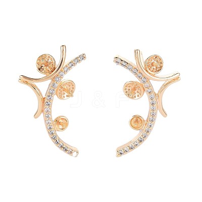 Brass Micro Pave Clear Cubic Zirconia Stud Earring Findings KK-S364-134-1