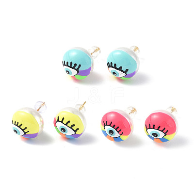 Natural Shell Eye Stud Earrings with Enamel EJEW-G334-05-1