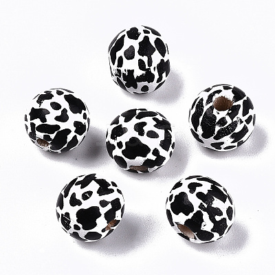 Printed Natural Wooden Beads WOOD-R270-07A-1