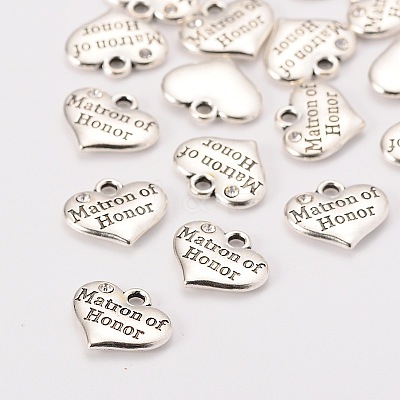 Wedding Theme Antique Silver Tone Tibetan Style Heart with Matron of Honor Rhinestone Charms TIBEP-N005-03A-1
