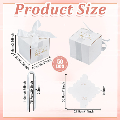 Square Paper Wedding Candy Storage Boxes with Ribbon CON-WH0001-80-1