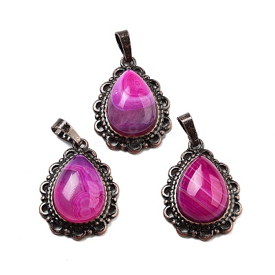 Natural Banded Agate Teardrop Pendants G-K363-01R-25-1
