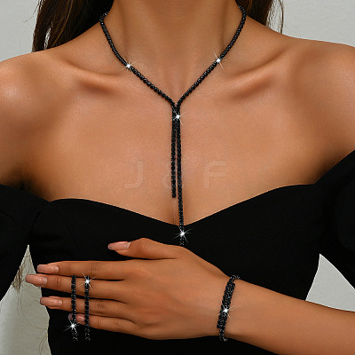 Alloy Rhinestone Tassels Chain Necklaces & Stud Earrings & Chain Bracelets Sets FS-WGCC11C-01-1
