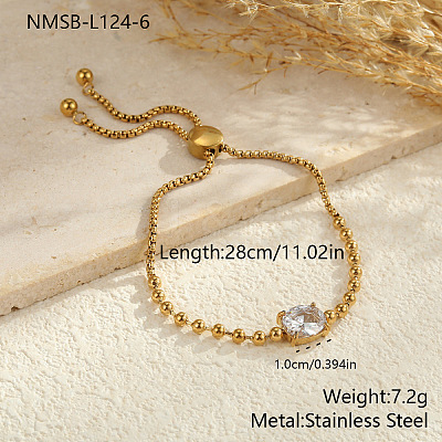 Adjustable 304 Stainless Steel Box Chain & Ball Chain Slider Bracelets WGFC0C2-02-1