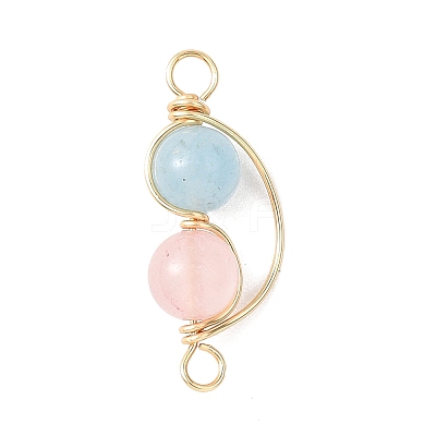 Copper Wire Wrapped Natural Rose Quartz & Dyed Blue Quartz Round Beded Links Connector Charms PALLOY-JF04678-01-1