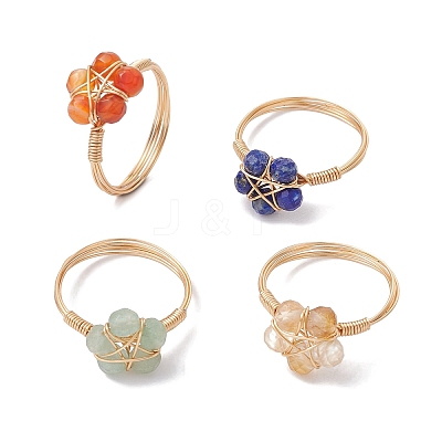 4Pcs 4 Styles Natural Mixed Gemstone Star Finger Rings GG-CJA9F5-G-1
