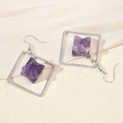 Rhombus Brass Dangle Earrings EJEW-D360-01P-1