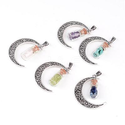 Column Glass Bottle with Natural & Synthetic Mixed Stone Inside Pendants PALLOY-JF00170-1