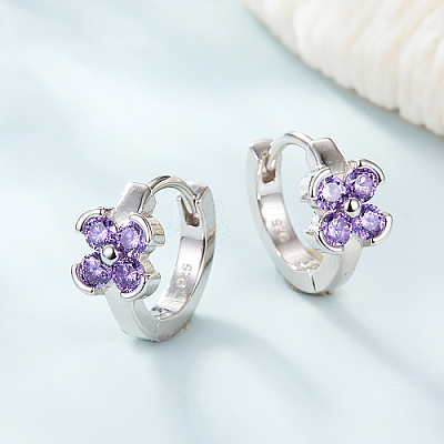 Anti-Tarnish Rhodium Plated Platinum 925 Sterling Silver Micro Pave Cubic Zirconia Hoop Earrings MJ7075-2-1
