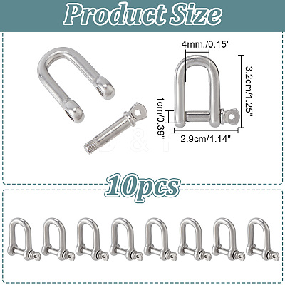 304 Stainless Steel D-Ring Anchor Shackle Clasps STAS-WH0033-56A-1
