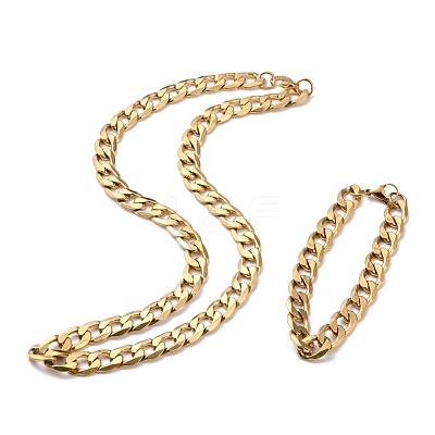304 Stainless Steel Curb Chains Bracelets & Necklaces Jewelry Sets SJEW-I206-01G-1