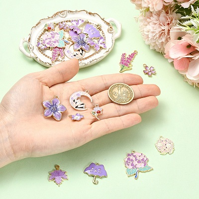 22Pcs 11 Styles Light Gold Plated Alloy Enamel Pendants ENAM-YW0008-41-1