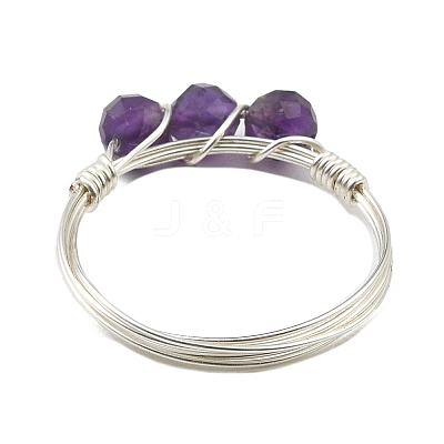 Natural Mixed Gemstone Bead Finger Ring RJEW-JR00585-1