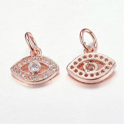 CZ Brass Micro Pave Cubic Zirconia Evil Eye Charms ZIRC-L018-10RG-1