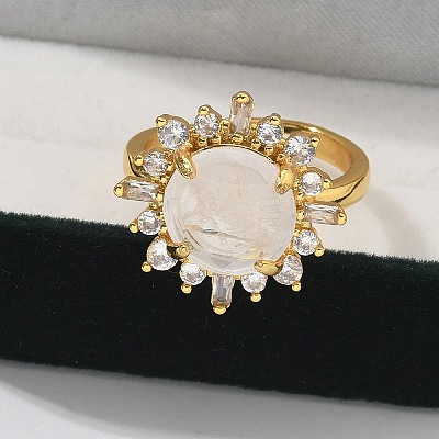 Sunflower Natural Quartz Crystal Finger Rings RJEW-B113-03G-07-1