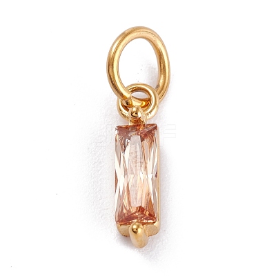 304 Stainless Steel Cubic Zirconia Pendants STAS-E487-21G-01-1
