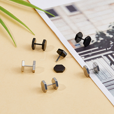 6Pcs 2 Colors Blank Hexagon Stainless Steel Ear False Plugs EJEW-FI0003-31-1