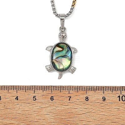 Natural Paua Shell 304 Stainless Steel Tortoise Pendant Two Tone Box Chain Necklaces for Women NJEW-JN06190-1