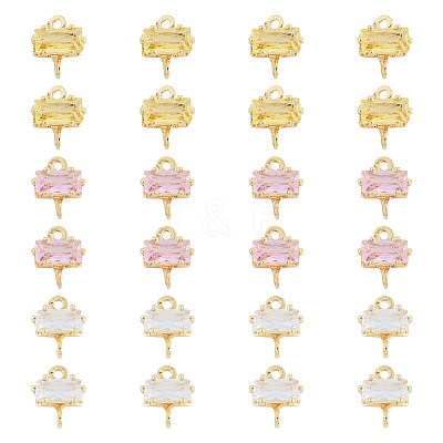 24Pcs 3 Colors Brass Pave Cubic Zirconia Rectangle Connector Charms KK-TA0009-18-1