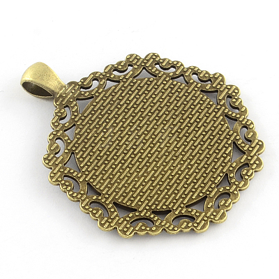 Tibetan Style Polygon Alloy Big Pendant Cabochon Settings X-TIBEP-Q051-19AB-NR-1