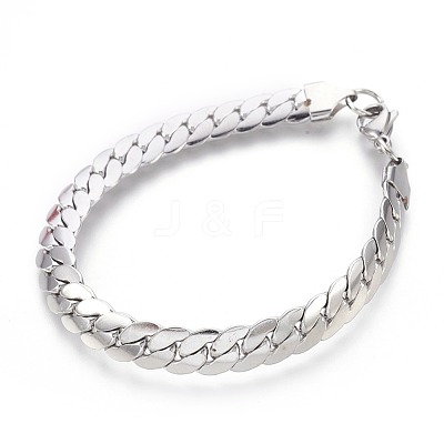 Tarnish Resistant 304 Stainless Steel Curb Chain Bracelets BJEW-L636-02C-P-1