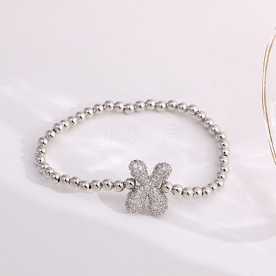 Brass Micro Pave Clear Cubic Zirconia Beaded Stretch Bracelets for Women FS-WG5260F-23-1
