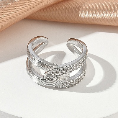 Brass Micro Pave Cubic Zirconia Cuff Open Rings RJEW-C163-15P-1