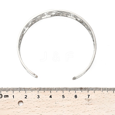 Lotus 304 Stainless Steel Open Cuff Bangle for Woman BJEW-M112-01P-1