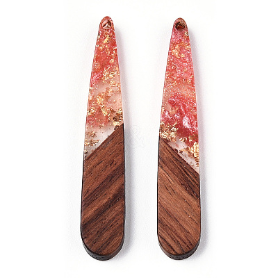 Transparent Resin & Walnut Wood Pendants RESI-N039-69E-1