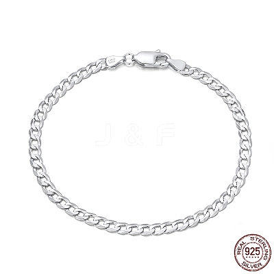 Rhodium Plated 925 Sterling Silver Curb Chain Bracelets BJEW-I314-007C-P-1