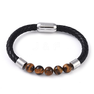 Round Natural Tiger Eye Bead Bracelets BJEW-A009-08P-01-1