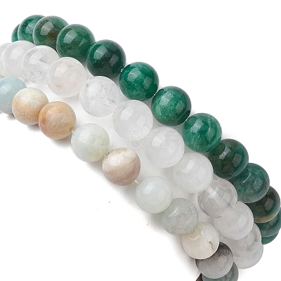 3Pcs 3 Styles Natural Mixed Gemstone Round Beaded Stretch Bracelets Set BJEW-JB10139-02-1
