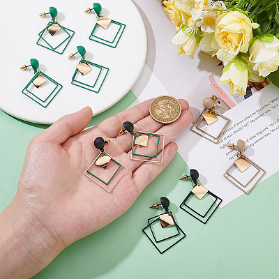 4 Pairs 4 Colors Alloy Dangle Stud Earrings EJEW-ME0001-12-1
