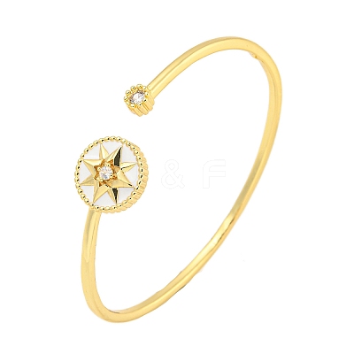 Rack Plating Brass Pave Clear Cubic Zirconia Sun Open Cuff Bangles BJEW-B110-03G-01-1