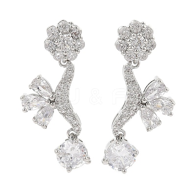 Brass Pave Cubic Zirconia Flower Stud Earrings for Women EJEW-I304-23P-06-1