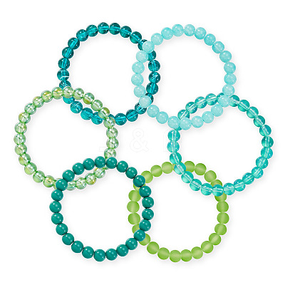 6Pcs 6 Styles 8mm Glass Round Beaded Stretch Bracelet Sets BJEW-TAC0025-1